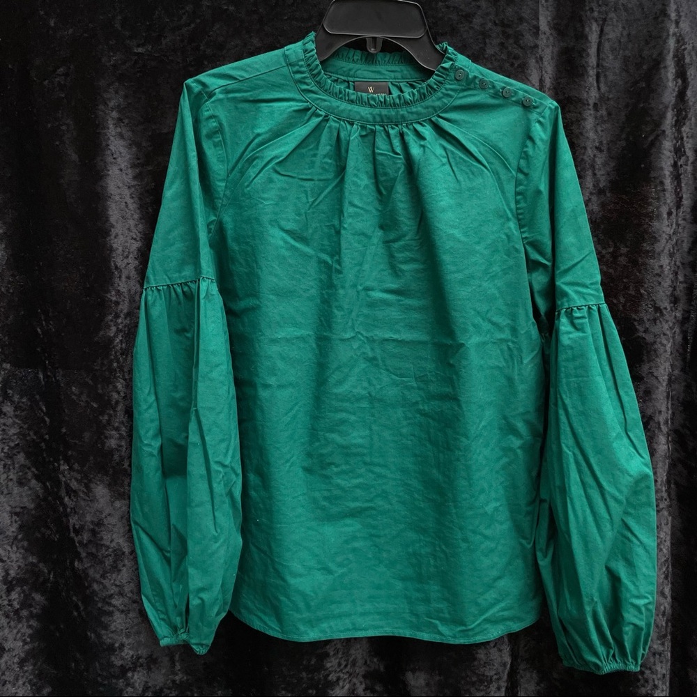 Emerald Green Long Puff Sleeve Worthington Blouse